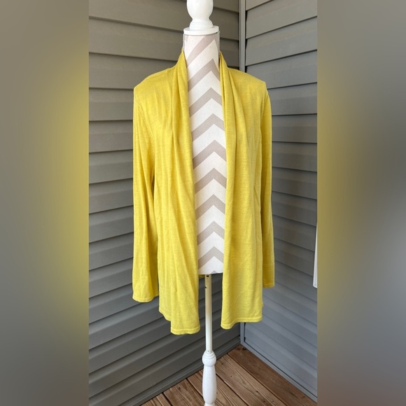 J. Jill Sweaters - J.Jill 100% Marino Wool Yellow Open Front Cardigan Sz L